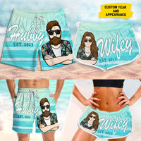 Thumbnail for Hubby And Wifey - Personalized Couple Beach Shorts - Gift For Couples, Husband Wife