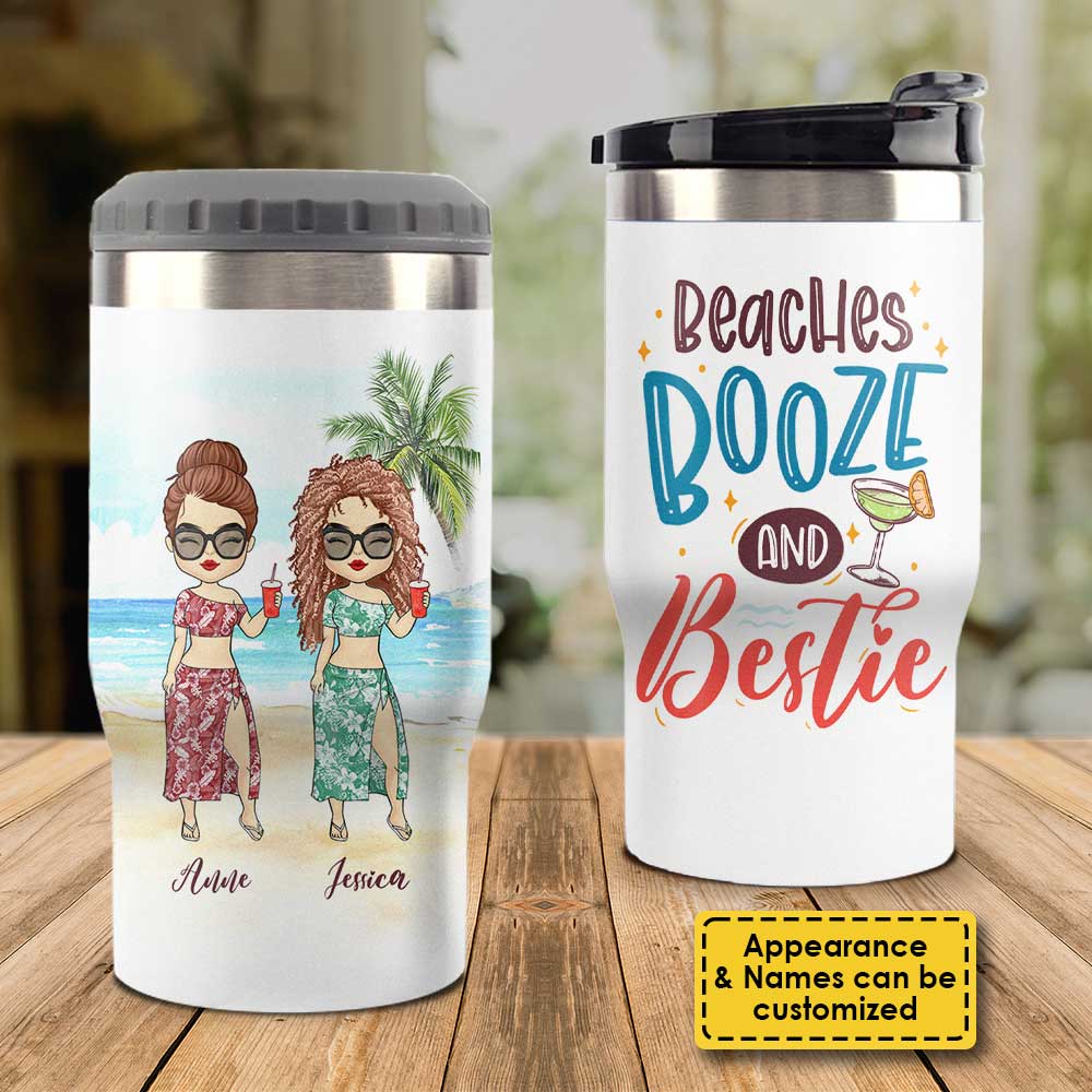 Chillin' At The Beach With My Bestie - Personalized Can Cooler - Gift For Bestie