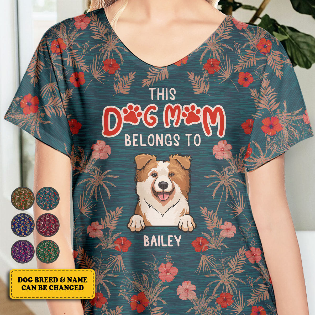 This Dog Mom Belongs To - Personalized V-Neck T-Shirt - Gift For Pet Lovers