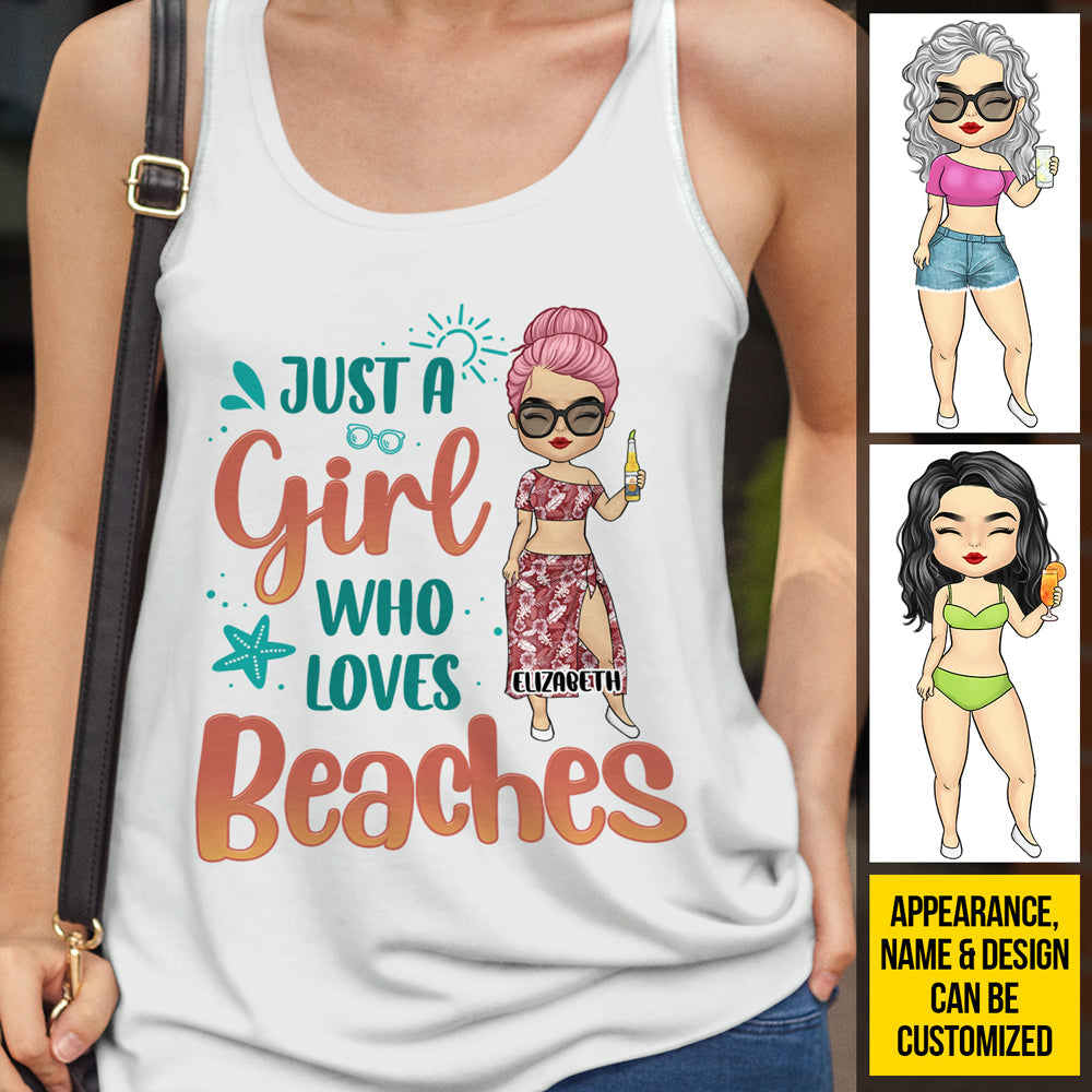 Just A Girl Who Loves Beaches - Personalized Racerback Tank Top - Gift For Bestie