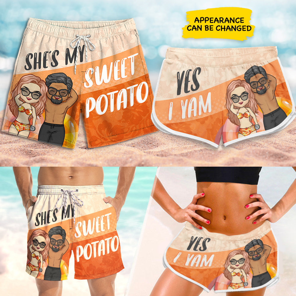 She's My Sweet Potato - Personalized Couple Beach Shorts - Gift For Couples, Husband Wife