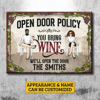 Thumbnail for Open Door Policy You Bring Wine - Personalized Metal Sign - Gift For Couples, Husband Wife