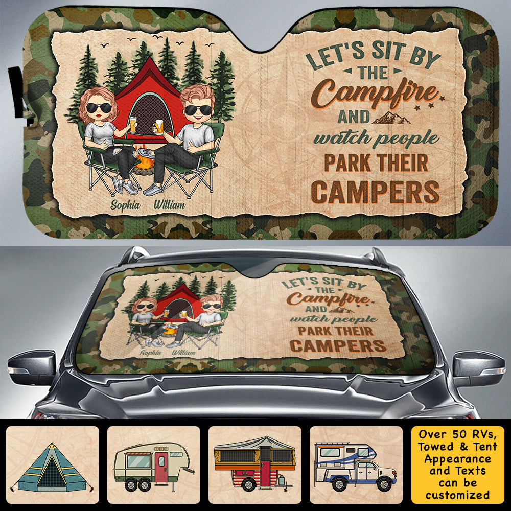 Let's Sit By The Campfire - Personalized Auto Sunshade - Gift For Couples, Camping Lovers