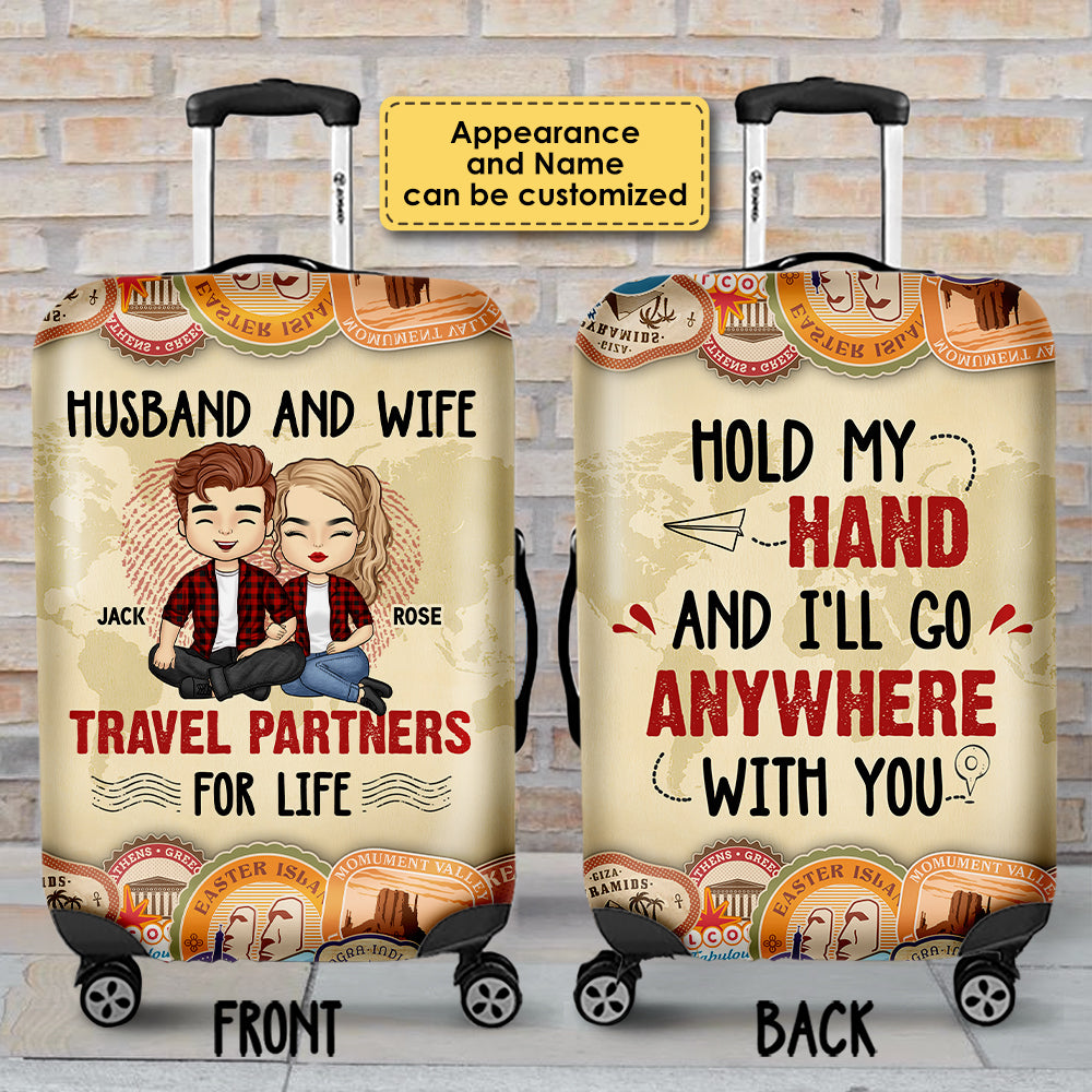 Hold My Hand - Personalized Luggage Cover - Gift For Couples, Husband Wife