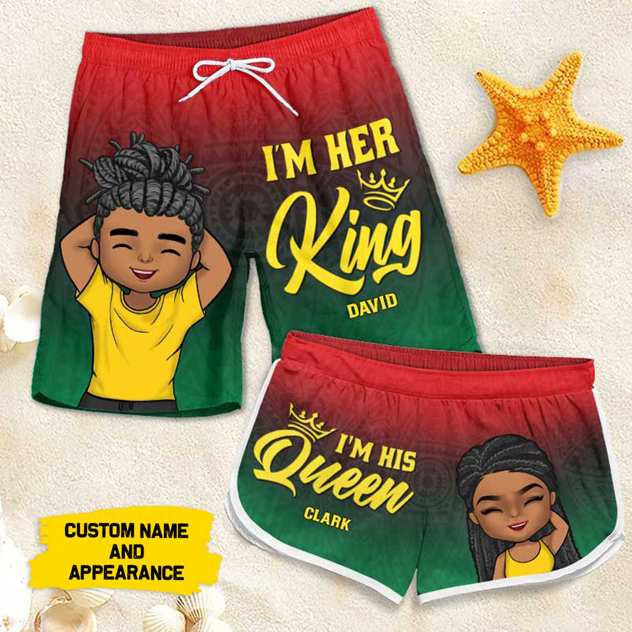 I'm His Queen - Personalized Couple Beach Shorts - Gift For Couples, Husband Wife