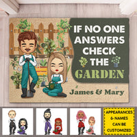 Thumbnail for If No One Answers Check The Garden - Personalized Decorative Mat - Gift For Couples, Gardening Lovers