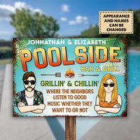 Thumbnail for Couple Poolside Bar & Grill - Personalized Metal Sign - Gift For Couples, Husband Wife