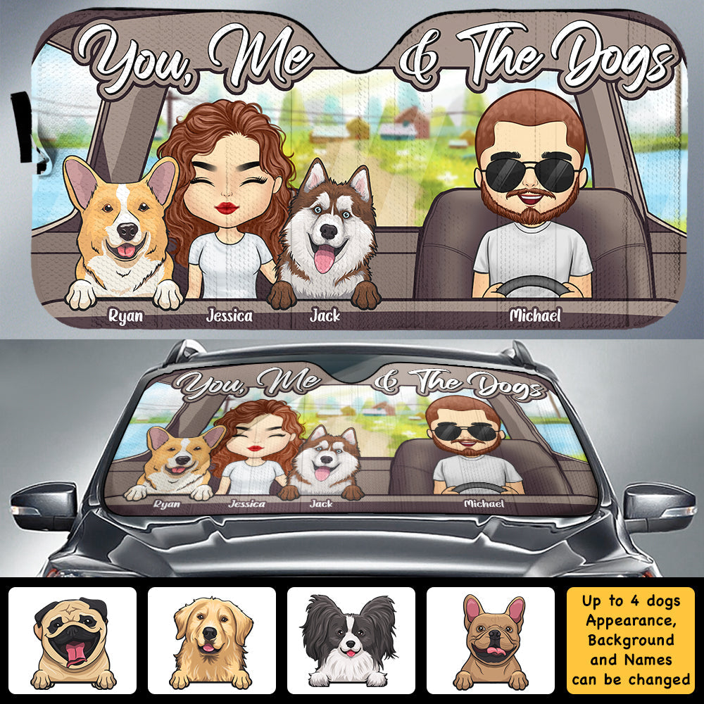 You, Me And Our Dogs - Personalized Auto Sunshade - Gift For Couples, Husband Wife