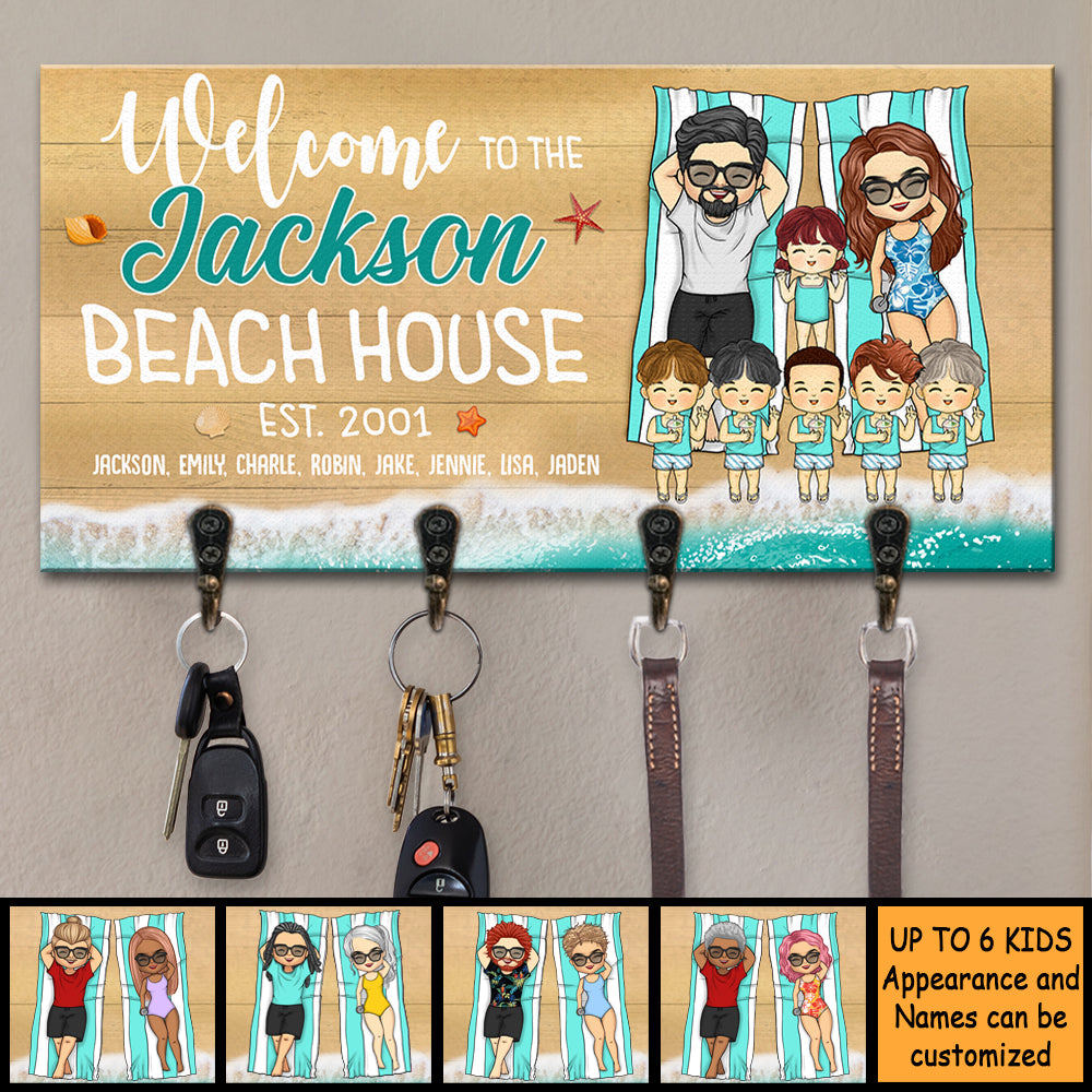 Welcome To The Family Beach House - Personalized Key Hanger, Key Holder - Gift For Couples, Husband Wife