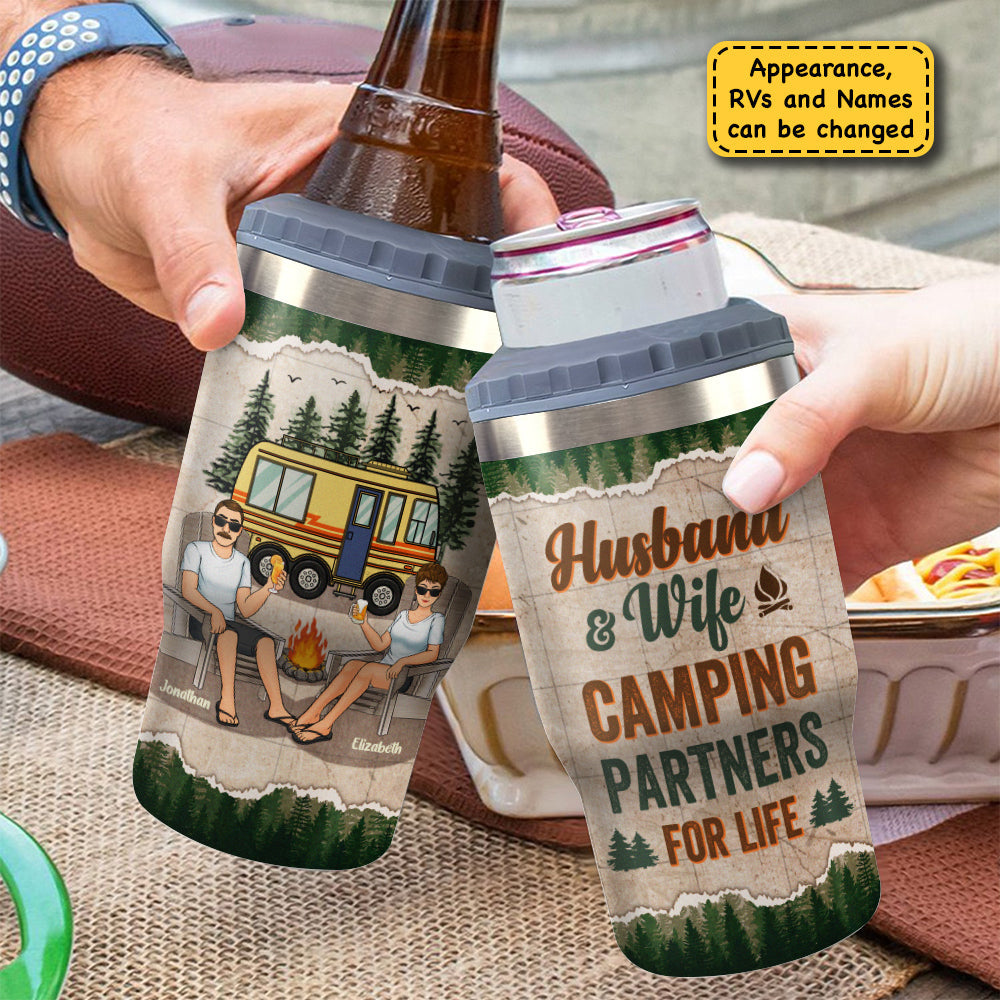 Let's Sit By The Campfire - Personalized Can Cooler - Gift For Couples, Gift For Camping Lovers