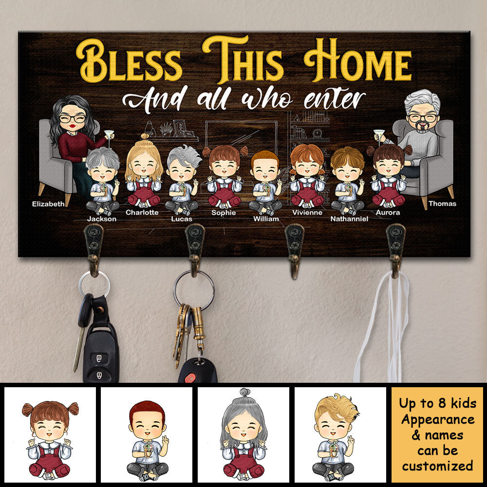 Bless This Cozy Home And All Who Enter - Personalized Key Hanger, Key Holder - Gift For Couples, Husband Wife