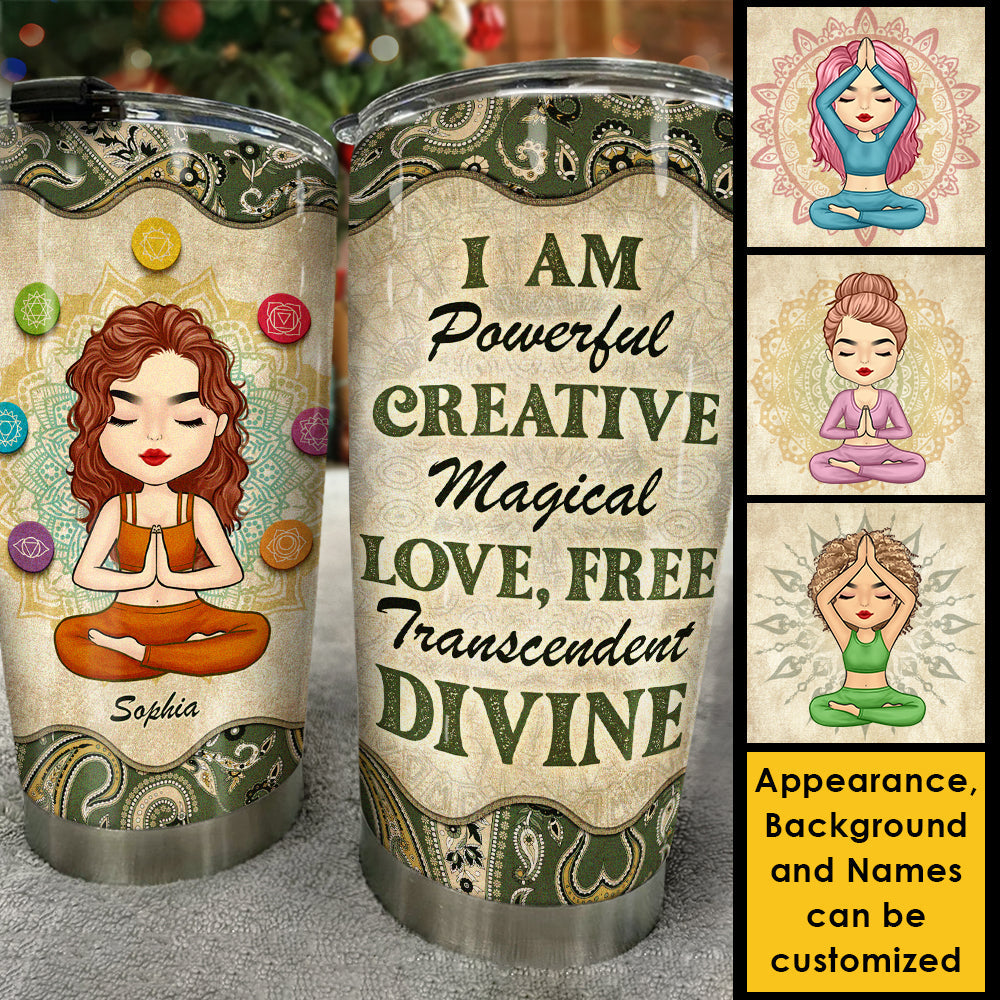 I Am Powerful Creative Magical Love Free - Personalized Tumbler - Gift For Yoga Lovers