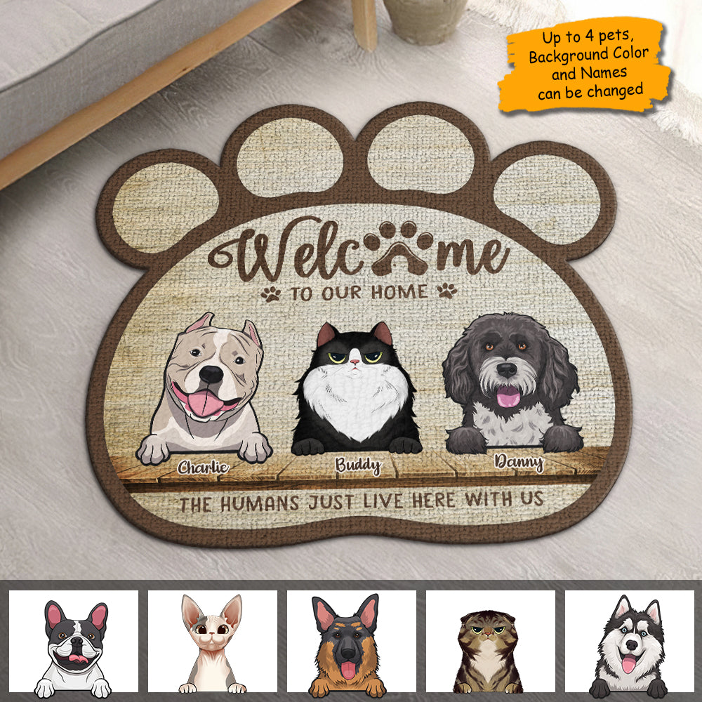 Humans Live Here With Us - Personalized Shaped Decorative Mat - Gift For Pet Lovers