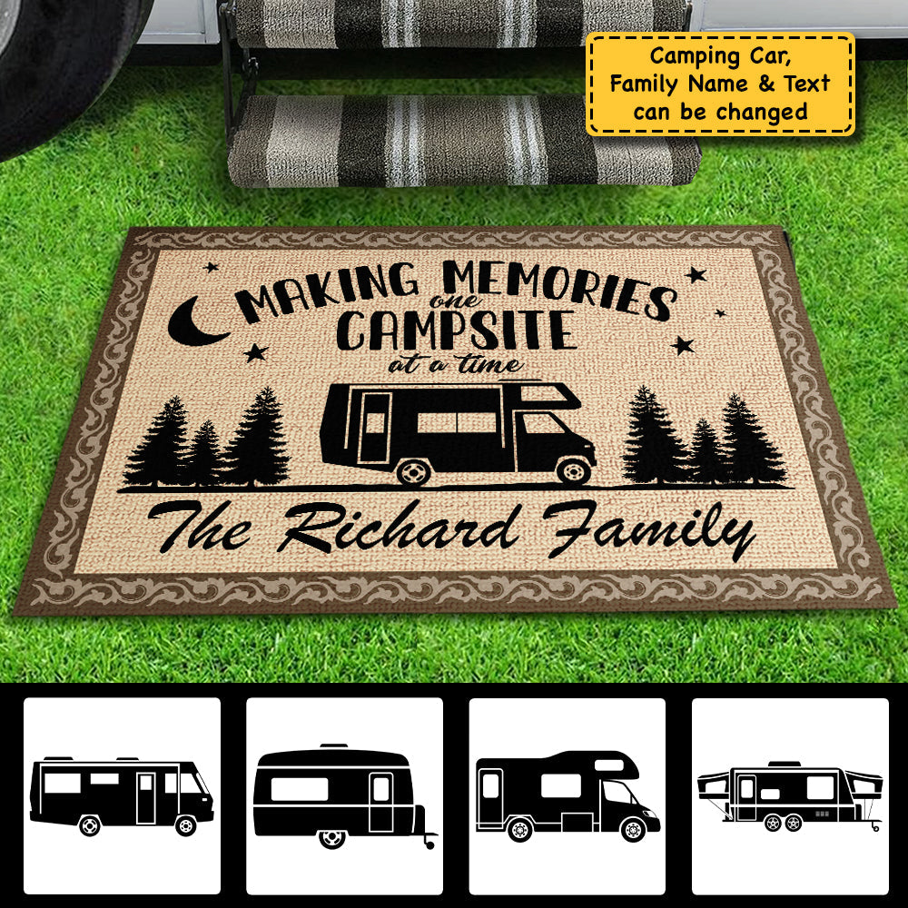 Making Memories One Campsite - Personalized Decorative Mat - Gift For Camping Lovers