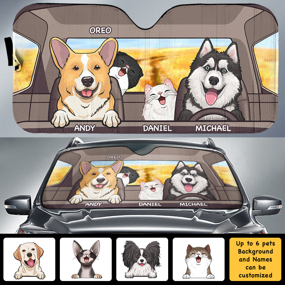 Dogs And Cats - Personalized Auto Sunshade - Gift For Pet Lovers