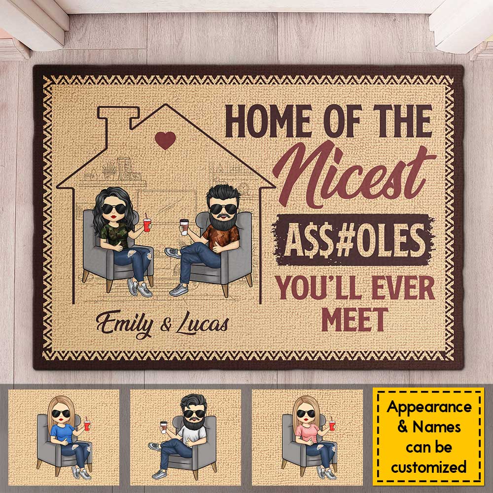 The Nicest Assholes You'll Ever Meet - Personalized Decorative Mat - Gift For Couples, Husband Wife