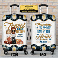 Thumbnail for Our Therapy Is Travel - Personalized Luggage Cover - Gift For Couples, Husband Wife