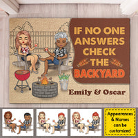 Thumbnail for If No One Answers Check The Backyard - Personalized Decorative Mat - Gift For Couples, Husband Wife