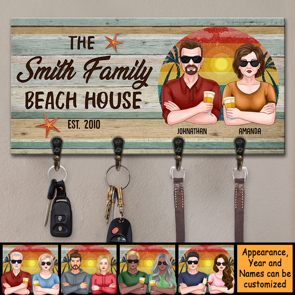 The Family Beach House - Personalized Key Hanger, Key Holder - Gift For Couples, Husband Wife