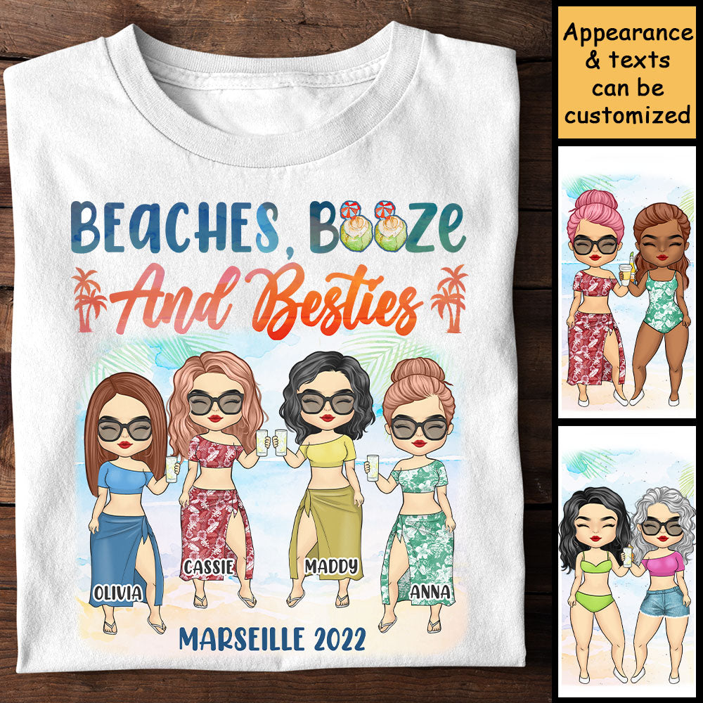 Beaches, Booze & Bestie - Gift For Bestie, Personalized Unisex T-shirt