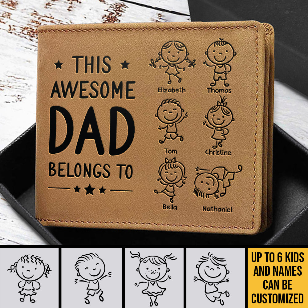 This Awesome Dad Belongs To - Personalized Bifold Wallet - Gift For Dad