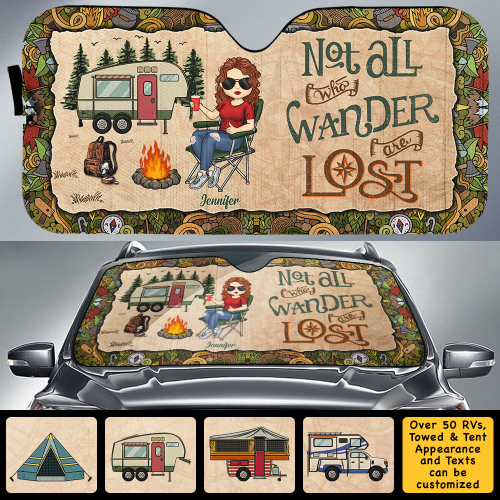 Super Sexy Camping Lady - Personalized Auto Sunshade - Gift For Bestie