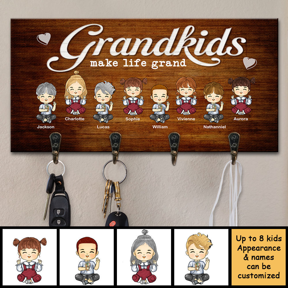 Grandkids Make Life Grand - Personalized Key Hanger, Key Holder - Gift For Couples, Husband Wife