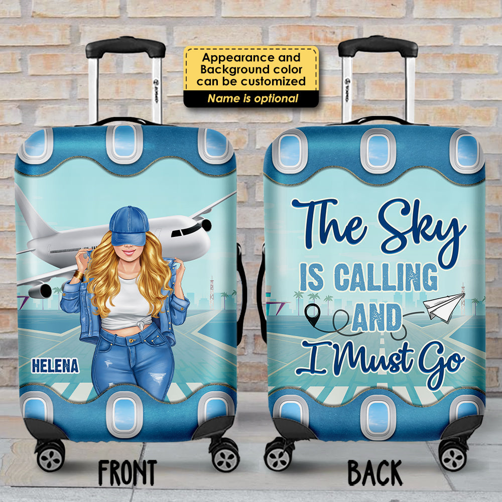 The Sky Is Calling & I Must Go - Personalized Luggage Cover