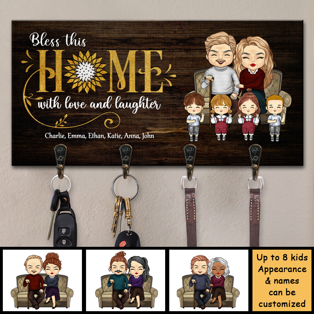 Bless This Home With Love And Laughter - Personalized Key Hanger, Key Holder - Gift For Couples, Husband Wife