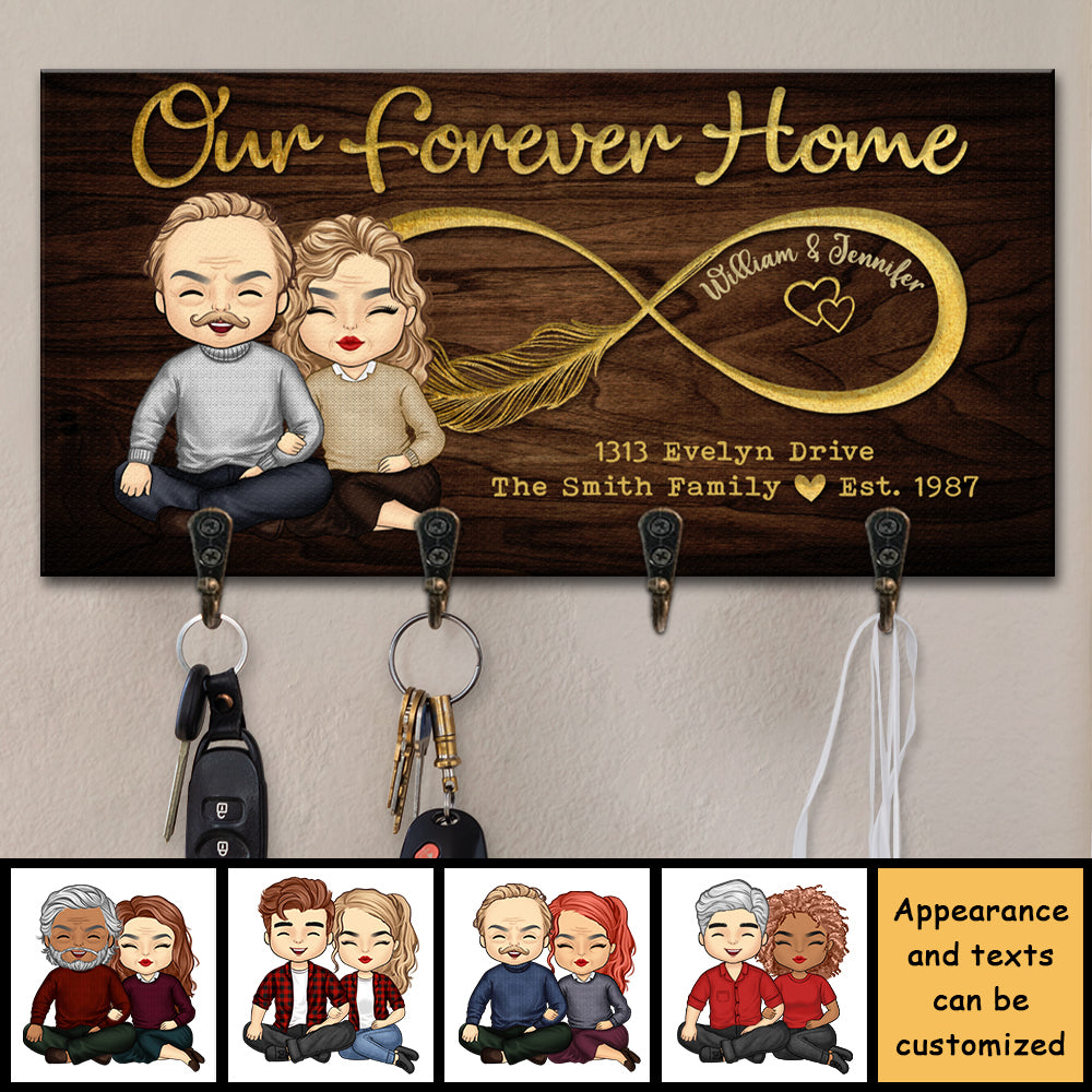 Our Life Our Forever Home - Personalized Key Hanger, Key Holder - Gift For Couples, Husband Wife