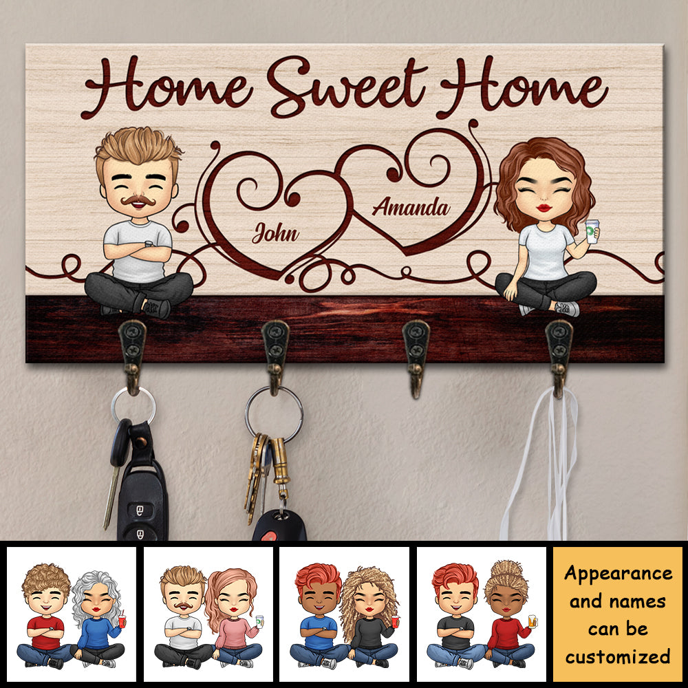 Home Sweet Home, There Is No Place Like Home - Personalized Key Hanger, Key Holder - Gift For Couples, Husband Wife