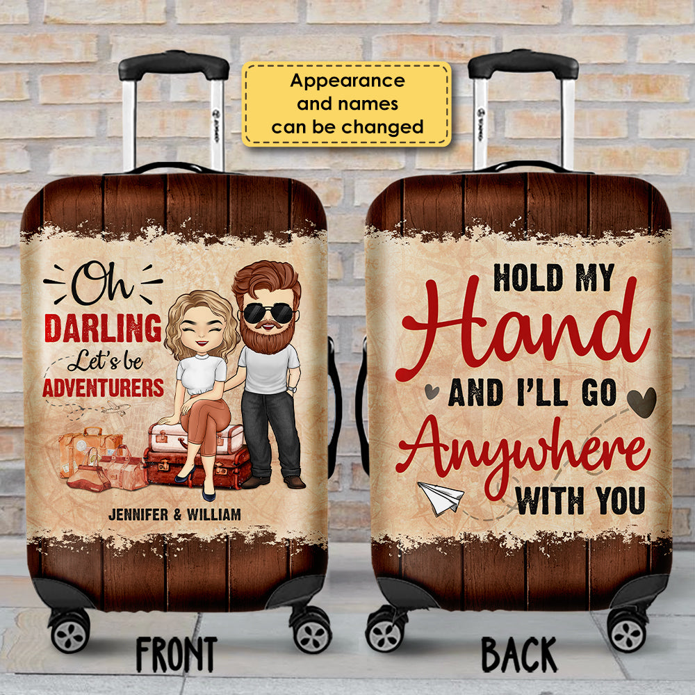 Darling, Let's Be Adventurers - Personalized Luggage Cover - Gift For Couples, Husband Wife