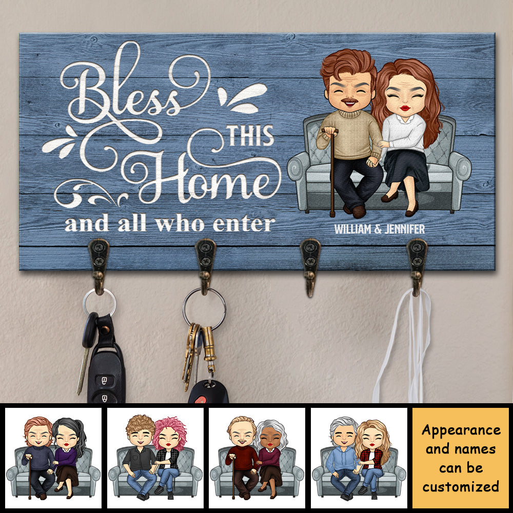 Bless This Home And All Who Enter - Personalized Key Hanger, Key Holder - Gift For Couples, Husband Wife