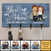 Thumbnail for Bless This Home And All Who Enter - Personalized Key Hanger, Key Holder - Gift For Couples, Husband Wife