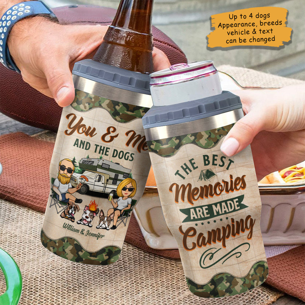 Camping Couple & Cool Dogs - Personalized Can Cooler - Gift For Couples, Gift For Camping Lovers