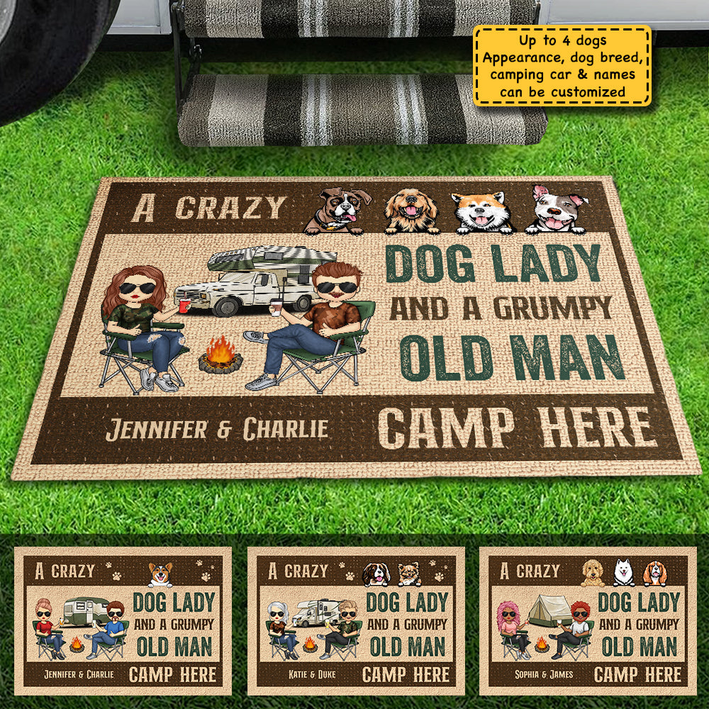 Front Door Mat - A Crazy Dog Lady Camp Here - Personalised Gifts NZ