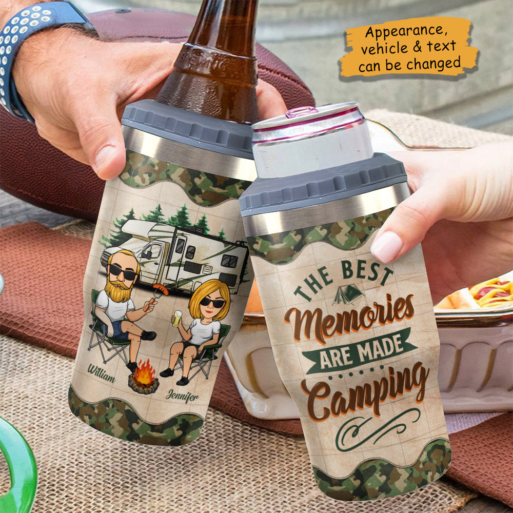 Camping & Making Memories - Personalized Can Cooler - Gift For Couples, Gift For Camping Lovers