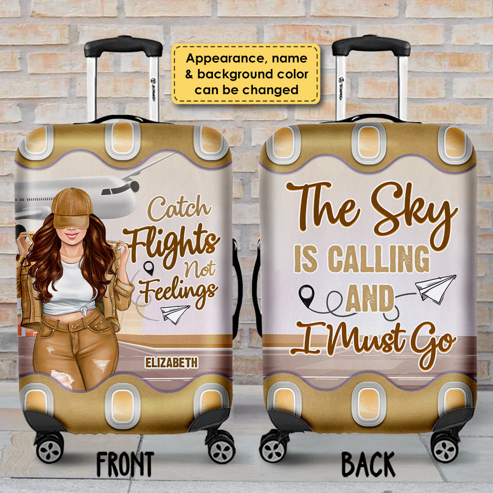 I Must Go Because The Sky Is Calling Me - Gift For Bestie, Personalized Luggage Cover