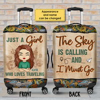 Thumbnail for Just A Girl Who Loves Traveling, The Sky Is Calling And I Must Go - Gift For Bestie, Personalized Luggage Cover