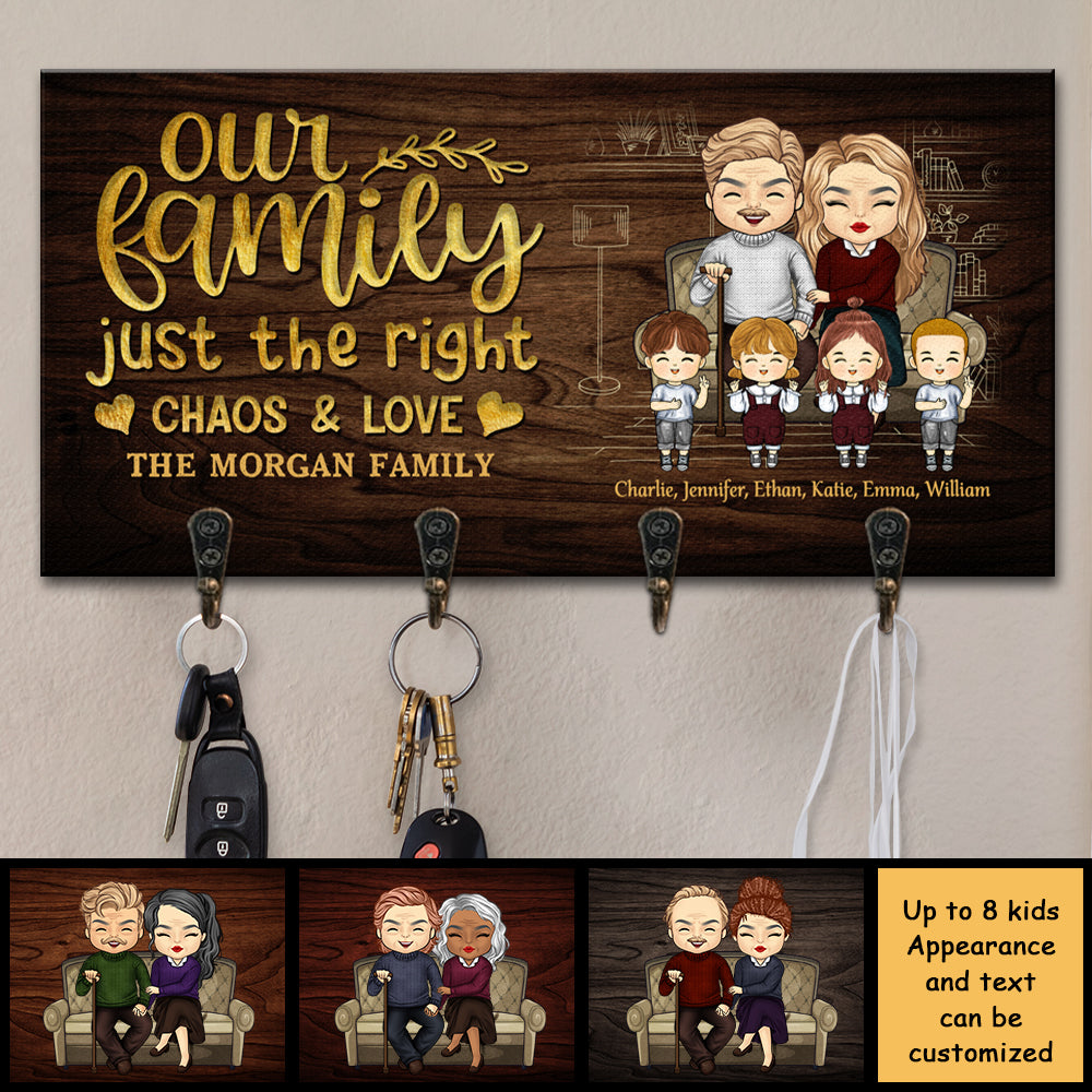 Our Family Just The Right Chaos And Love - Personalized Key Hanger, Key Holder - Gift For Couples, Husband Wife