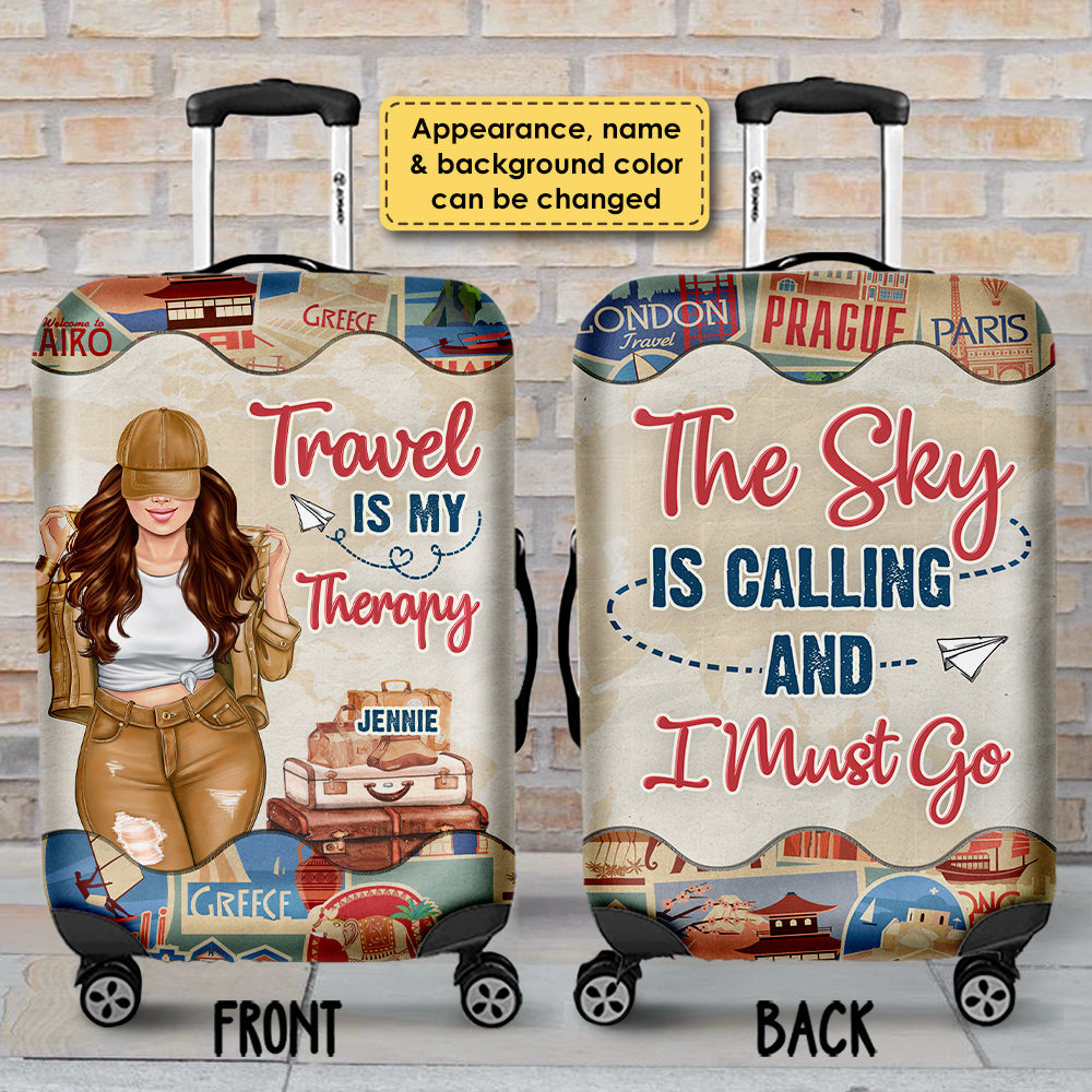 Travel Is My Therapy - Gift For Bestie, Personalized Luggage Cover