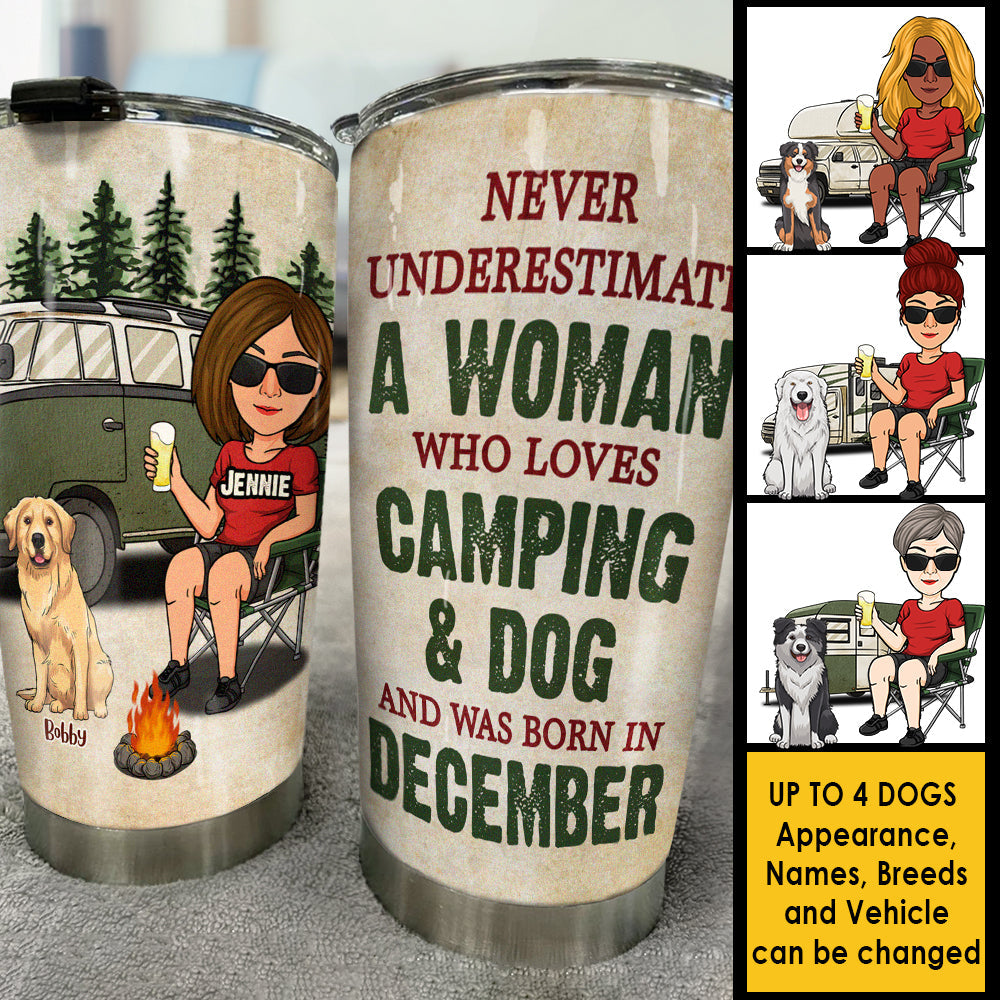 Dog Lover Tumbler - Woman Loves Camping & Dogs - Personalised Gifts NZ