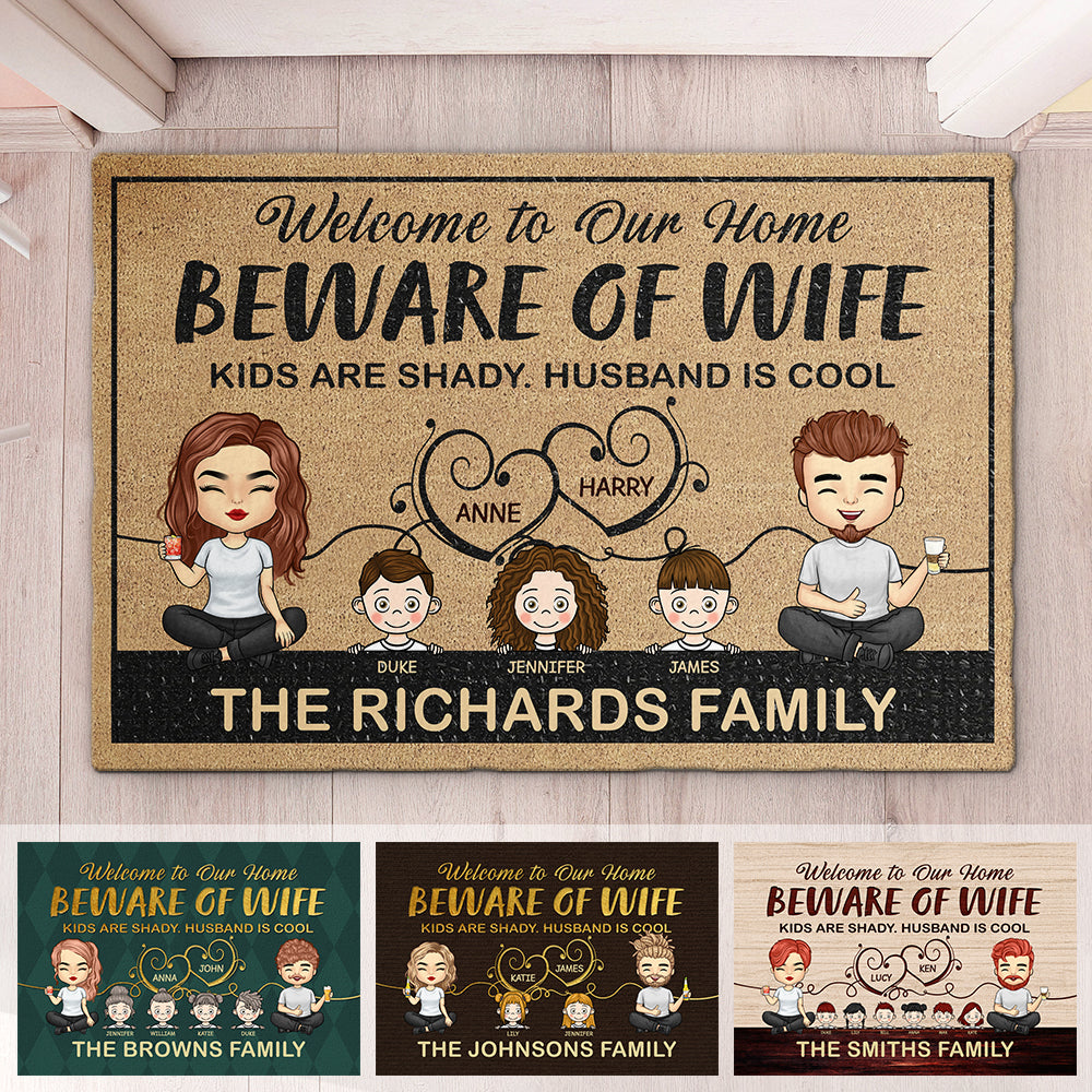 Beware Of Wife, Husband Is Cool - Personalized Decorative Mat - Gift For Couples, Husband Wife