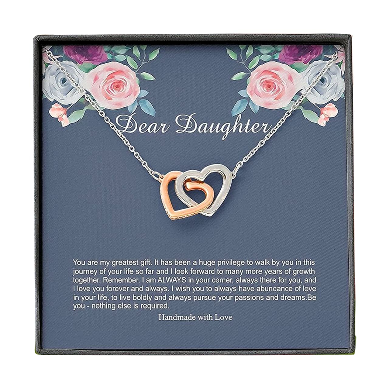Dear Daughter You Are My Greatest Gift - Sterling Silver Dad Mom To Daughter Interlocking Heart Necklace