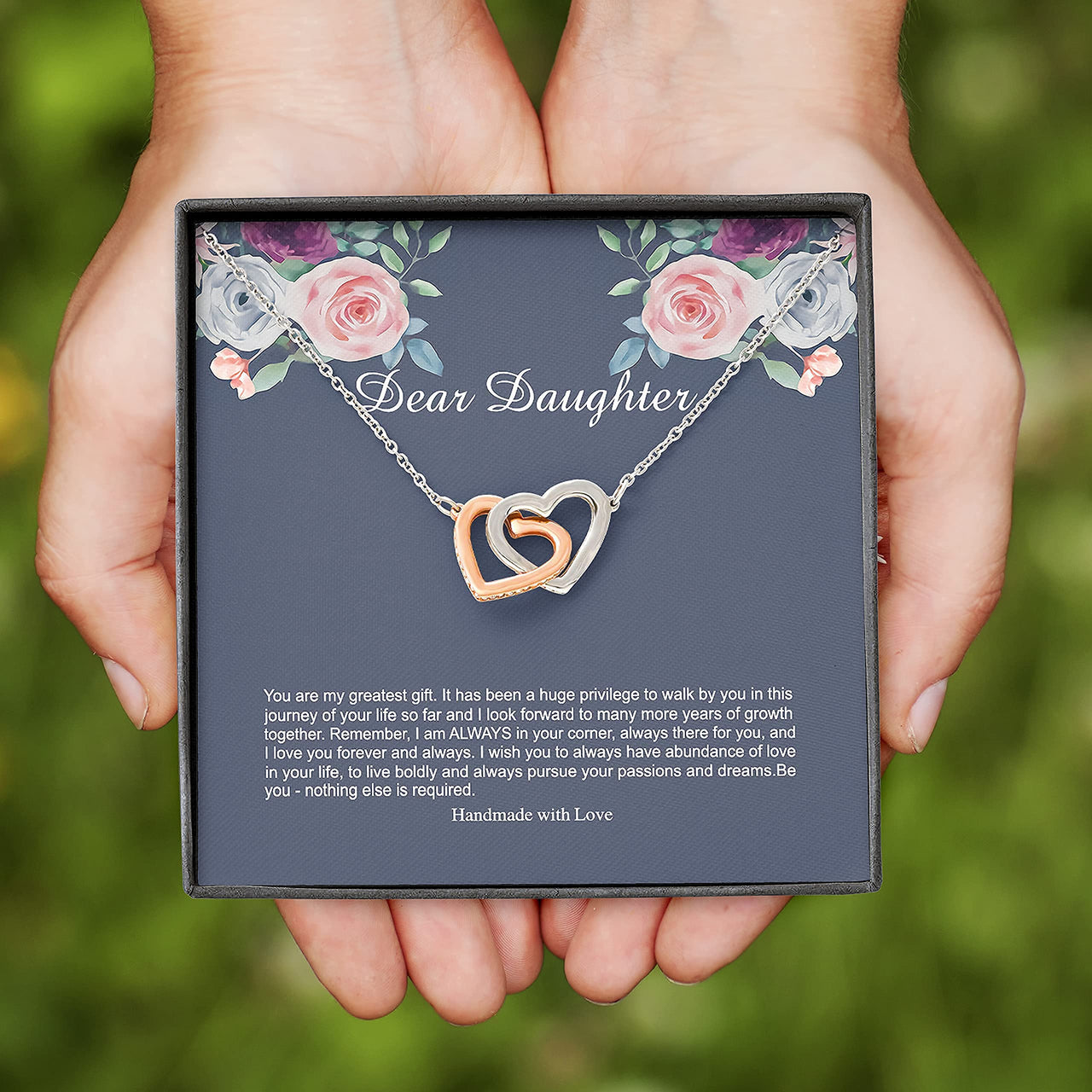 Dear Daughter You Are My Greatest Gift - Sterling Silver Dad Mom To Daughter Interlocking Heart Necklace