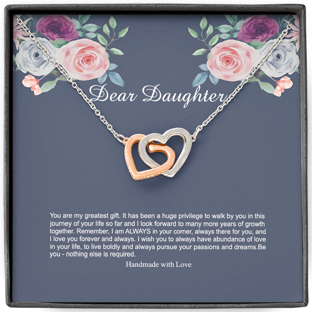 Dear Daughter You Are My Greatest Gift - Sterling Silver Dad Mom To Daughter Interlocking Heart Necklace
