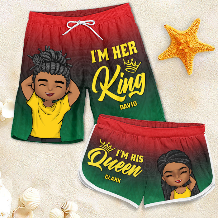 I'm His Queen - Personalized Couple Beach Shorts - Gift For Couples, Husband Wife