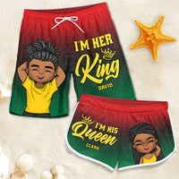 Thumbnail for I'm His Queen - Personalized Couple Beach Shorts - Gift For Couples, Husband Wife